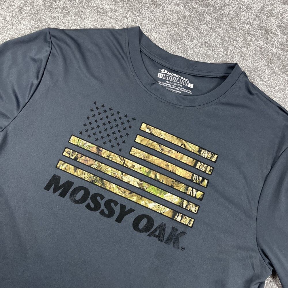 Mossy Oak T Shirt Mens Large Camo USA‎ Flag Performance Stretch Long Sleeve